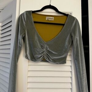 Urban Outfitters Silver and Yellow Ruched Crop Blouse